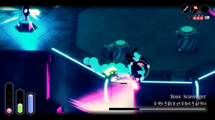 Shooting the boss from a distance with a wand will do the job, but you have to remember that you won't have enough mana for more than a quarter of the enemy's health bar (unless you have blue fruit with you) - Tunic: Boss Scavenger - boss, how to beat? - Bosses - Tunic Guide