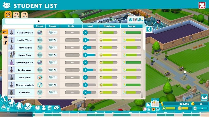 To view student information, go to the Personnel Management section, then click on the Students tab - Two Point Campus: Students and satisfaction - Basics - Two Point Campus Guide