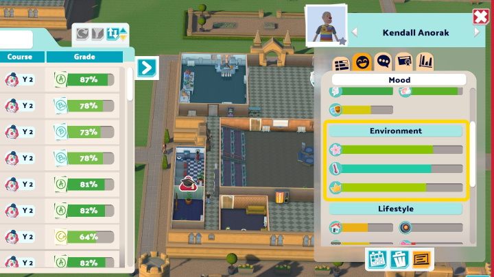 The environment is influenced by 3 factors - Two Point Campus: Students and satisfaction - Basics - Two Point Campus Guide