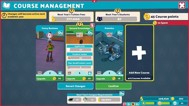 To add a new course click the Add New Course button and select a course you're interested in - Two Point Campus: Courses and Course Points - Basics - Two Point Campus Guide