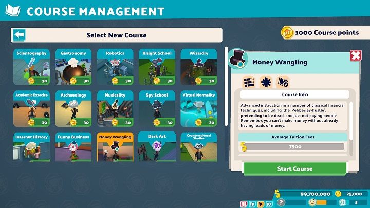 Your university can offer 17 courses in total - Two Point Campus: Courses and Course Points - Basics - Two Point Campus Guide