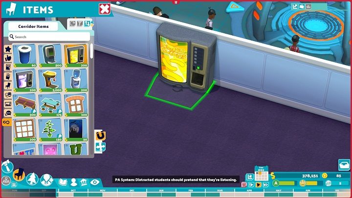 Vending machines with food and drinks do not take up much space so it is worth ensuring that everyone has the best access to them - Two Point Campus: Beginners guide - Basics - Two Point Campus Guide