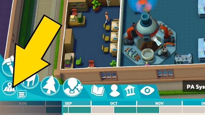 Here you can go to the screen with the top-down view - Two Point Campus: User interface - Basics - Two Point Campus Guide