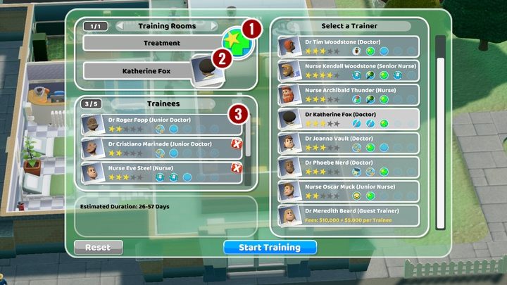 The most efficient way of managing your staff is to plan which type of room you want to build and then recruit and train your staff so they can work in a given office - Medical Staff in Two Point Hospital - Mechanics - Two Point Hospital Game Guide