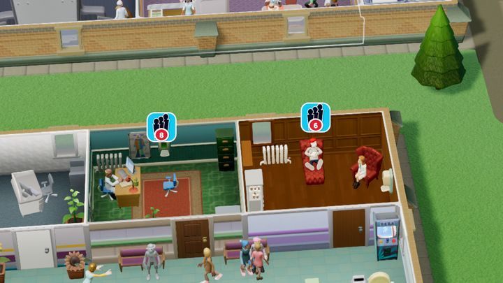 Icon that informs you about too long queue. - Hospital Rooms in Two Point Hospital - Mechanics - Two Point Hospital Game Guide