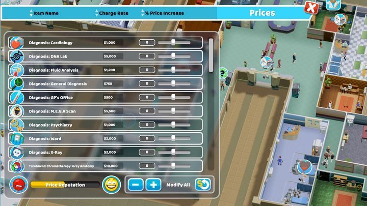 The Prices menu. - Finances in Two Point Hospital? - Mechanics - Two Point Hospital Game Guide