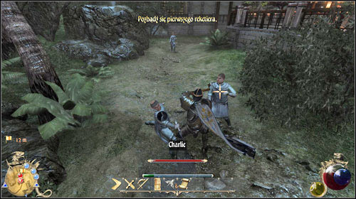 Head to the edge of the shopping district, where you will find Erdon (M23:19) - the merchant, from which the bandits are extorting protection money daily - Mr. Lexington (1), The Racketeers | Quests - New Ashos - Quests - New Ashos - Two Worlds II Game Guide