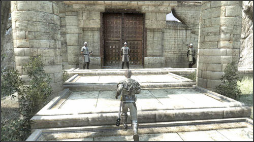 After speaking with Odval the guard (M3:1), you will learn that youll need a pass, attainable only at Hatmandor - Desertgate | Main quests - Chapter I - Main quests - Chapter I - Two Worlds II Game Guide