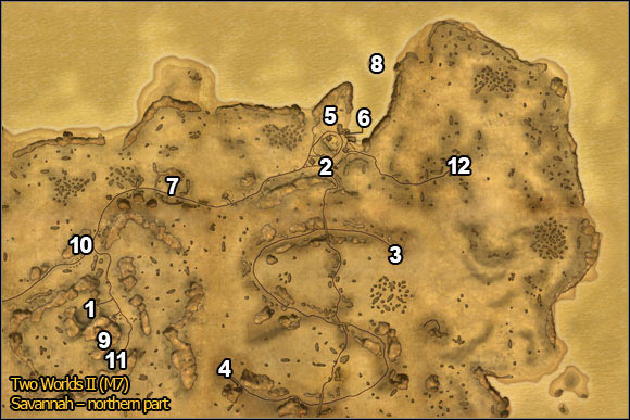 1 - Savannah - northern part | Quests Maps - Maps - Two Worlds II Game Guide