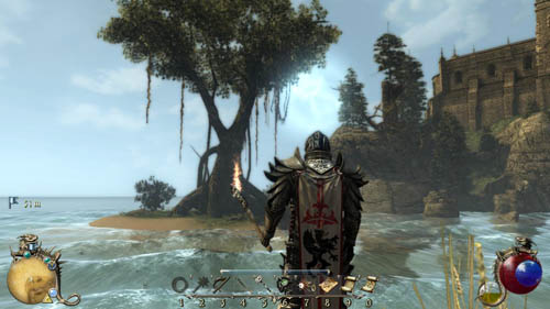 Carefully, walk around the tree in [5] and find the place from where you can take the Foliage of Lonely Tree - [30-S] Quercus Robur Lecterus - Walkthrough - Two Worlds II: Pirates of The Flying Fortress - Game Guide and Walkthrough