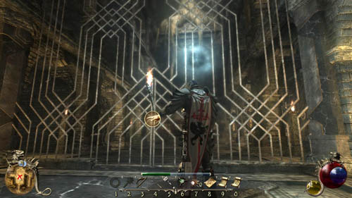 Go up the stairs on the left, and go around the hall once that's there - [32-M] The Archives - Walkthrough - Two Worlds II: Pirates of The Flying Fortress - Game Guide and Walkthrough