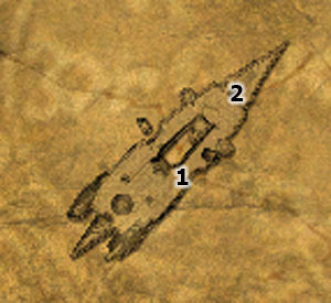 From [1] go to the very top of the ship in [2] - [39-M] Unconsciousness - Walkthrough - Two Worlds II: Pirates of The Flying Fortress - Game Guide and Walkthrough