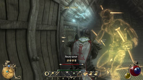 Find the Sextant in the room (it's in the cabinet by the bed) and give it to Nanook, and then again run behind him until you both hear some hammer sounds - [45-M] Subconsciousness: Conflict of Generations - Walkthrough - Two Worlds II: Pirates of The Flying Fortress - Game Guide and Walkthrough