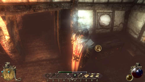 Having collected the three paintings, run to the gallery in [1] and put each into one of the three places (on the left, opposite and on the right) - [47-S] Pieces of Art - Walkthrough - Two Worlds II: Pirates of The Flying Fortress - Game Guide and Walkthrough