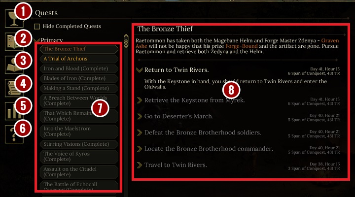 Use your journal to move between several tabs - The Interface - The Basics - Tyranny Game Guide