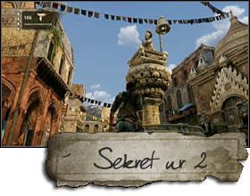 The first battle will take place in a small square, with a sculpture in the center - Uncharted 2: Chapter 7 Theyre Coming With Us treasures, secrets - Treasures - Uncharted 2 Guide