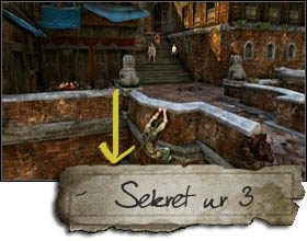 After crossing the river (after blowing up two vehicles), jump down towards the river while standing in front of the stairs that lead between the buildings - Uncharted 2: Chapter 7 Theyre Coming With Us treasures, secrets - Treasures - Uncharted 2 Guide