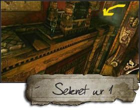 After climbing on the first part of the blade, you will walk on a red face and unlock a new passage (during a short cutscene, the camera will show you how the steps extend - use them to go down and reach the first mirror) - Uncharted 2: Chapter 9 Path of Light treasures, secrets - Treasures - Uncharted 2 Guide