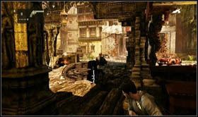 Jump down through the gap to the floor below and get ready for battle - Uncharted 2: Urban Warfare part 1, chapter 5 walkthrough - Walkthrough - Uncharted 2 Guide