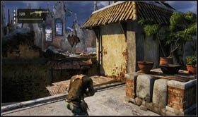 Once they are dead, jump towards that roof and quickly find a cover to hide from the helicopter and new enemies - Uncharted 2: Desperate Times part 2, chapter 6 walkthrough - Walkthrough - Uncharted 2 Guide
