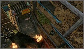 Once you are on the ground, look around for a chest - climb it to grab the blue drainpipe (on the corner of the building) - Uncharted 2: Desperate Times part 3, chapter 6 walkthrough - Walkthrough - Uncharted 2 Guide