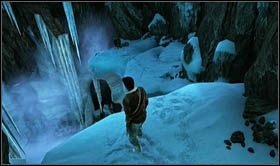 After entering it, turn left and go down the snow-covered stone shelves - Uncharted 2: Mountaineering part 1, chapter 17 walkthrough - Walkthrough - Uncharted 2 Guide