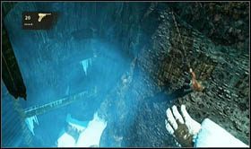 Use the nearby ladder and go down to the snow-covered shelf at the bottom - Uncharted 2: Heart of Ice part 2, chapter 18 walkthrough - Walkthrough - Uncharted 2 Guide