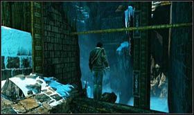 Go left and catch the golden decorative elements, the ones near the gear - Uncharted 2: Heart of Ice part 2, chapter 18 walkthrough - Walkthrough - Uncharted 2 Guide