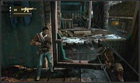 Once inside, go up the wooden stairs - Uncharted 2: Cat and Mouse part 1, chapter 20 walkthrough - Walkthrough - Uncharted 2 Guide
