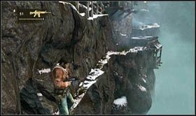 Jump down and go along the snow-covered shelf - Uncharted 2: Cat and Mouse part 2, chapter 20 walkthrough - Walkthrough - Uncharted 2 Guide