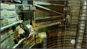 Hanging on the metal edges, we head up over the ventilation shaft, pass over it to the right [1] and then we go down to bypass the next shaft - Uncharted 3: Chapter 4 - Run to Ground walkthrough - Walkthrough - Uncharted 3 Drakes Deception Guide