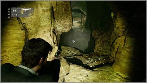 After a few jumps, we reach a cave [1] through which we move carefully, pushing forward - Uncharted 3: Chapter 4 - Run to Ground walkthrough - Walkthrough - Uncharted 3 Drakes Deception Guide