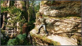 We now have to climb the rocks with pillars [1] and then, while sticking to the wall, cross the chasm [2] - Uncharted 3: Chapter 6 - The Chateau part 1 walkthrough - Walkthrough - Uncharted 3 Drakes Deception Guide