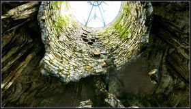 We jump over the chasm to the other side and climb the wall [1] towards the light - Uncharted 3: Chapter 6 - The Chateau part 2 walkthrough - Walkthrough - Uncharted 3 Drakes Deception Guide