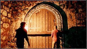 Once the hint is deciphered, we move the stone table to discover a descent to the underground [1] - Uncharted 3: Chapter 6 - The Chateau part 2 walkthrough - Walkthrough - Uncharted 3 Drakes Deception Guide