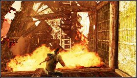 Once the battle is over, we go along the tilted fragment of the floor [1] to enter a room - Uncharted 3: Chapter 7 - Stay in the Light walkthrough - Walkthrough - Uncharted 3 Drakes Deception Guide