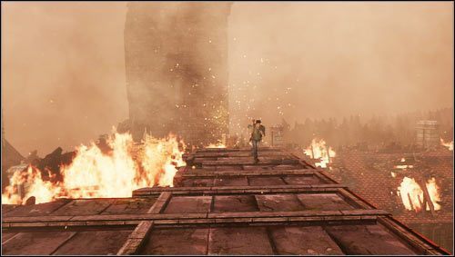 Now we must quickly run to Sullivan and then run over the crumbling roof before the tower collapses [1] - Uncharted 3: Chapter 7 - Stay in the Light walkthrough - Walkthrough - Uncharted 3 Drakes Deception Guide