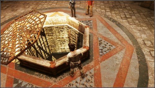 After opening the well in the middle of the room, go down the ladder [1] - Uncharted 3: Chapter 11 - As Above, So Below part 1 walkthrough - Walkthrough - Uncharted 3 Drakes Deception Guide