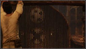 In order to get to it, we need to go up the stairs located on the opposite side of the room and climb up the pillar [1] - Uncharted 3: Chapter 11 - As Above, So Below part 1 walkthrough - Walkthrough - Uncharted 3 Drakes Deception Guide