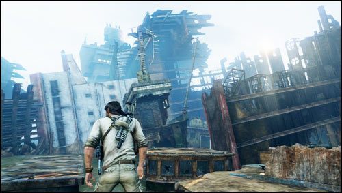 After the battle, we go to the ship with a high turret and armed with stationary armored cannon [1] - Uncharted 3: Chapter 12 - Abducted part 1 walkthrough - Walkthrough - Uncharted 3 Drakes Deception Guide