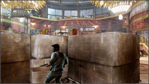 Staying near the entrance, defeat the first group of enemies with grenades and wait for the armored enemies to show up - Uncharted 3: Chapter 14 - Cruisin for a Bruisin walkthrough - Walkthrough - Uncharted 3 Drakes Deception Guide