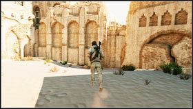 After eliminating all main threats, clear the square and destroy the gate (if its still there) with a rocket launcher [1] - Uncharted 3: Chapter 19 - The Settlement walkthrough - Walkthrough - Uncharted 3 Drakes Deception Guide