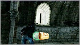 After crossing through the metal gates [1], which you have lifted with Charlie, go to the other side of the round room to find a treasure [2] lying on the windowsill of a small window - Uncharted 3: Chapter 8 treasures guide - Treasures - Uncharted 3 Drakes Deception Guide