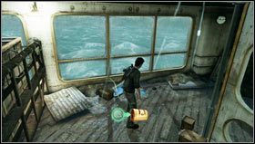 Enter a deck with a pool and a sculpture of a mermaid [1], then head to the opposite end of the square to find a treasure lying by the left wall [2] - Uncharted 3: Chapter 14 treasures guide - Treasures - Uncharted 3 Drakes Deception Guide