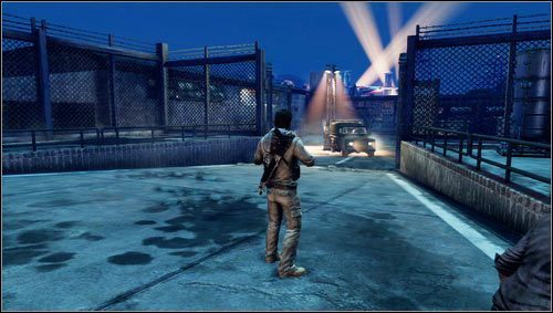 After pushing the second car to make a passage through the gate [1], enter the garage window on your left - Uncharted 3: Chapter 16 treasures guide - Treasures - Uncharted 3 Drakes Deception Guide