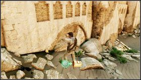 At the beginning of the chapter, approach the wooden gates [1] and by the wall move a bit to the left to find a treasure [2] - Uncharted 3: Chapter 19 treasures guide - Treasures - Uncharted 3 Drakes Deception Guide