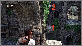 A rope was attached to the balcony, which was leading to a lift overloaded with stones - Uncharted 1: Unlocking the Past - Chapter 6 walkthrough - Walkthrough - Uncharted Drakes Fortune Guide