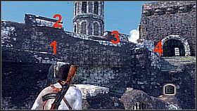 Although the further road to the tower led to the right along the ledges, Drake has decided to break through the rubble towards the green trees and bushes - Uncharted 1: Unlocking the Past - Chapter 6 walkthrough - Walkthrough - Uncharted Drakes Fortune Guide