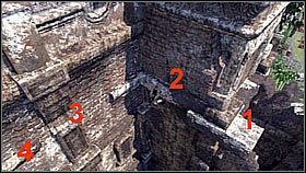 In the next courtyard, Drake jumped on the column in front of him and then leaped to the left side - Uncharted 1: Unlocking the Past - Chapter 6 walkthrough - Walkthrough - Uncharted Drakes Fortune Guide