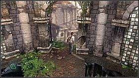 When the chain moved to the other side, Drake had to circle the tower by using the ledges - Uncharted 1: To the Tower - Chapter 9 walkthrough - Walkthrough - Uncharted Drakes Fortune Guide